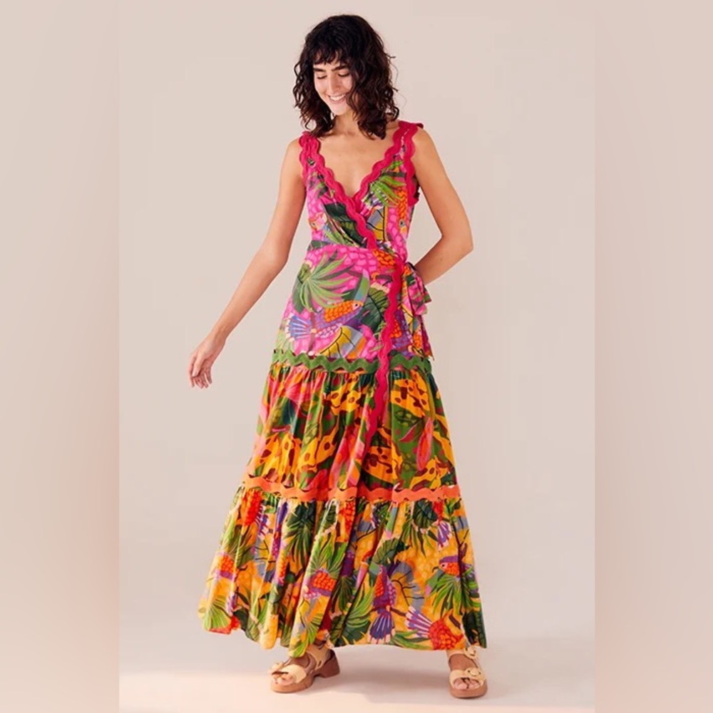 Farm Rio - Mixed Painted Toucans Maxi Dress Multi